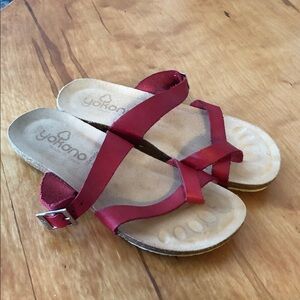 Yokono Red Leather Cross-Strap Women's Sandals